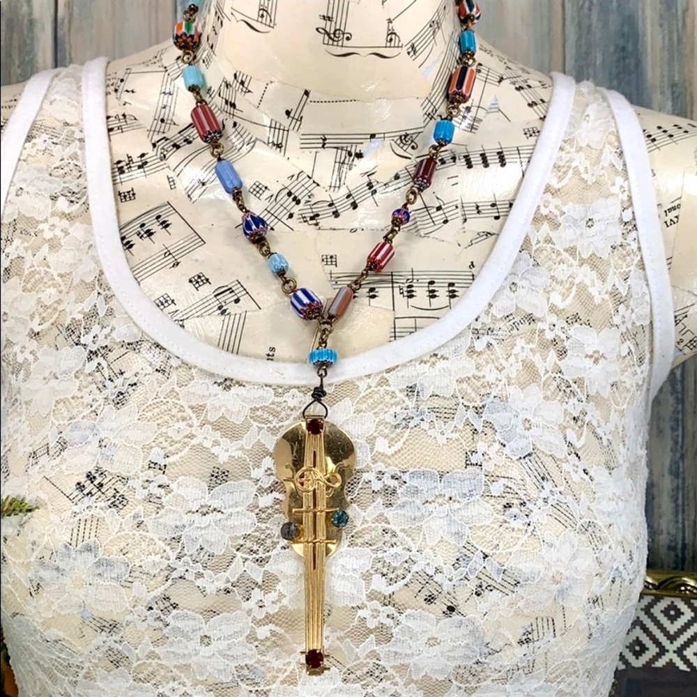 🌟Adorned Crown artisan assemblage beautiful music African trade bead necklace